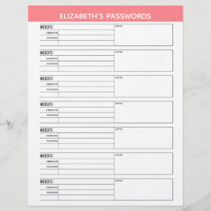 Basic Password Tracker with Username and Notes Let Letterhead