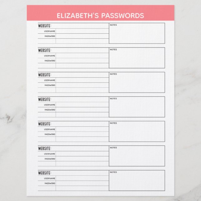 Basic Password Tracker with Username and Notes Let Letterhead (Front)