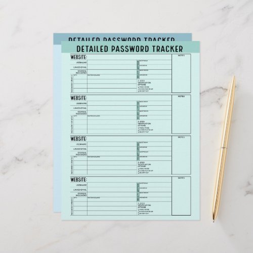 Basic Password Tracker with Username and Notes Letterhead