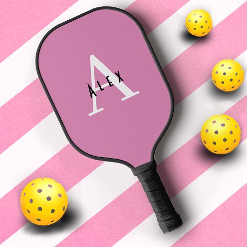 Basic Pastel Pink Monogrammed Name and Initials Pickleball Paddle