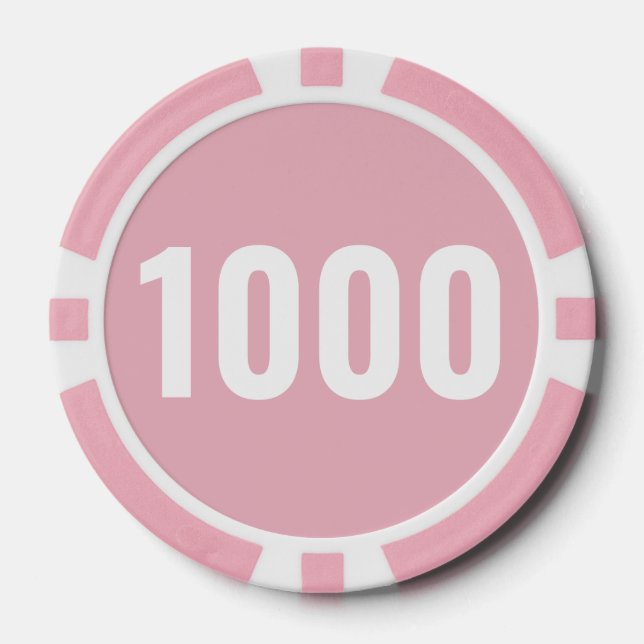 Basic Pastel Pink White Bold Number  Poker Chips (Front)