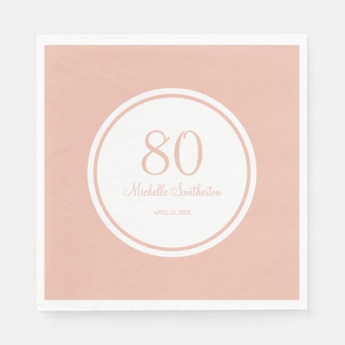 Basic Pink White 80th Birthday Party Napkins