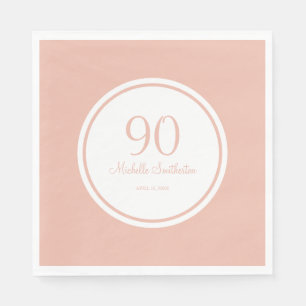 Basic Pink White 90th Birthday Party Napkins