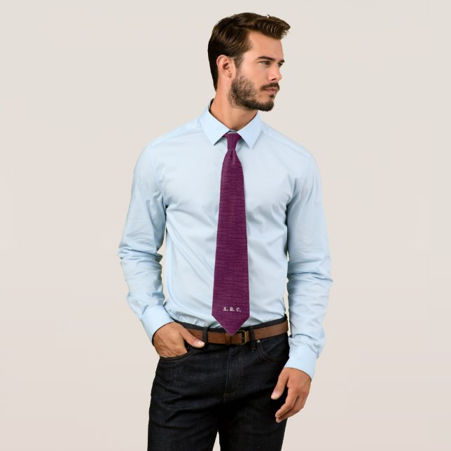 basic plum with light gray monogram neck tie (In Situ)