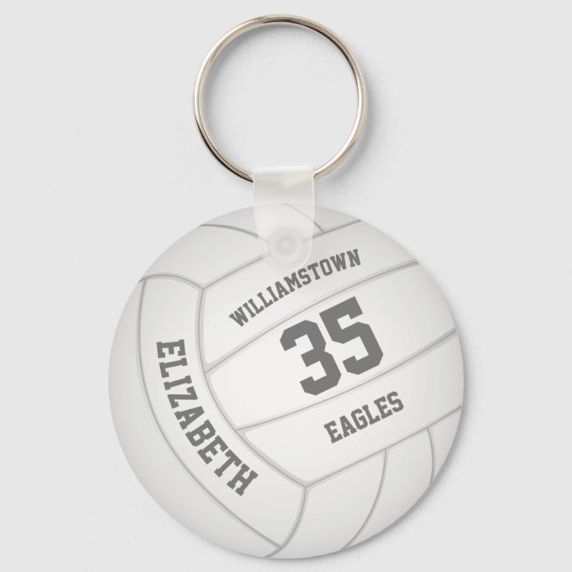 basic realistic white volleyball custom team name  keychain (Front)