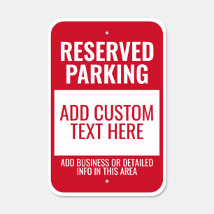 Basic Red and White Reserved Parking with Text Metal Sign
