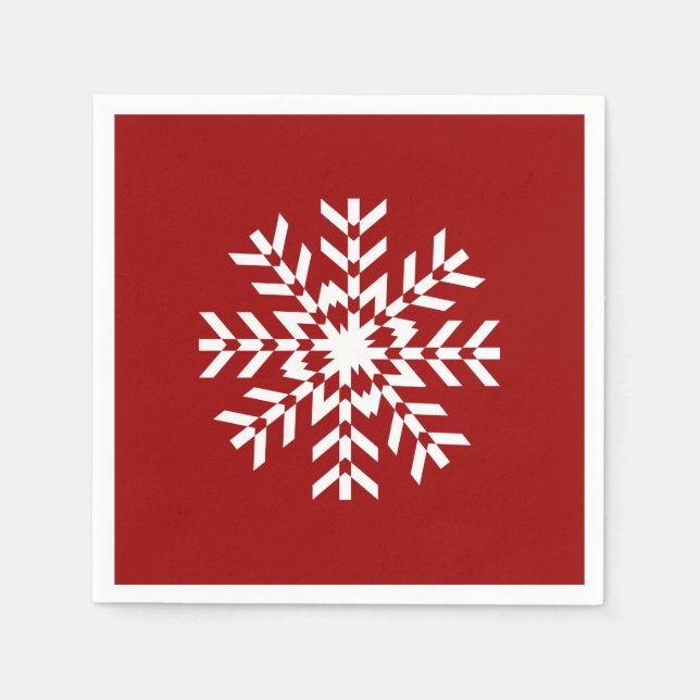 Basic Red and White Snowflake Ski Season Paper Napkins (Front)