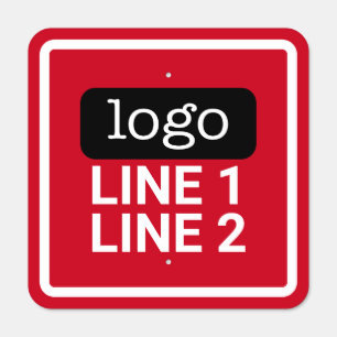 Basic Red with Logo and 2 Lines of Text Metal Sign