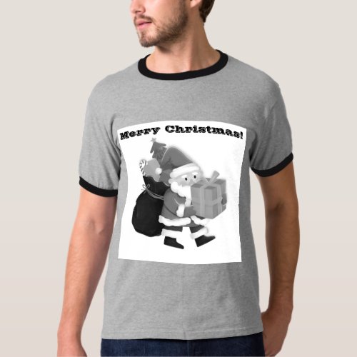 Basic Ringer Christmas Printed Wish GreyBlack 2X  T_Shirt