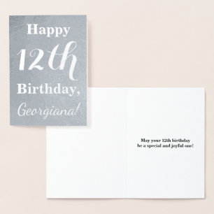 Basic Silver Foil 12th Birthday + Custom Name Foil Card