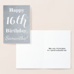 [ Thumbnail: Basic Silver Foil 16th Birthday + Custom Name Foil Card ]