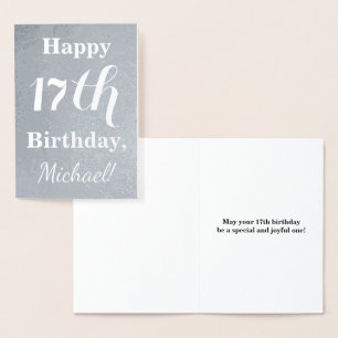 Basic Silver Foil 17th Birthday + Custom Name Card