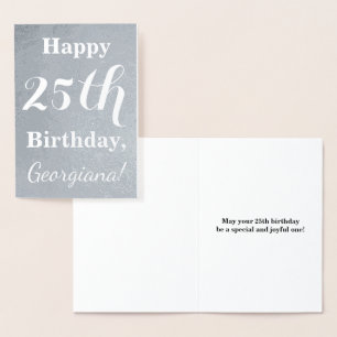 Basic Silver Foil 25th Birthday + Custom Name Foil Card