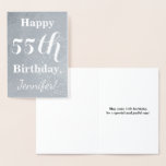 [ Thumbnail: Basic Silver Foil 55th Birthday + Custom Name Foil Card ]