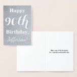 [ Thumbnail: Basic Silver Foil 90th Birthday + Custom Name Foil Card ]