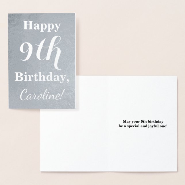 Basic Silver Foil 9th Birthday + Custom Name Foil Card (Display)