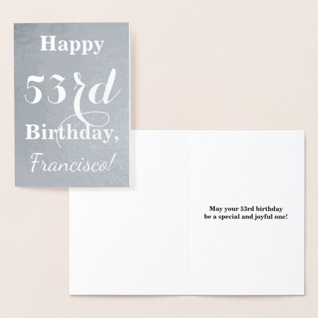 Basic Silver Foil "Happy 53rd Birthday" + Name Card (Display)