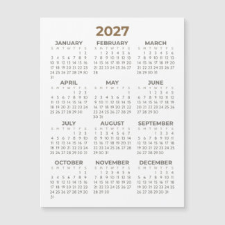 Basic Simple Brown Beige 2027 Magnetic Calendar