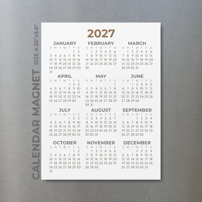 Basic Simple Brown Beige 2027 Magnetic Calendar (Creator Uploaded)