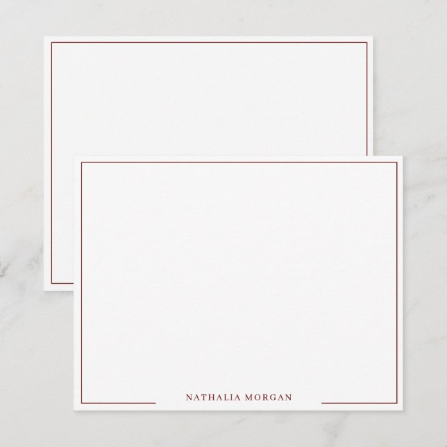 Basic Simple Burgundy Border Stationery  Note Card (Front/Back)