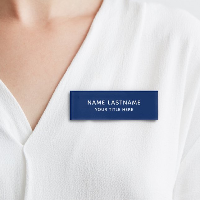 Basic Simple Minimalist Modern Navy Blue Title Name Tag (Creator Uploaded)