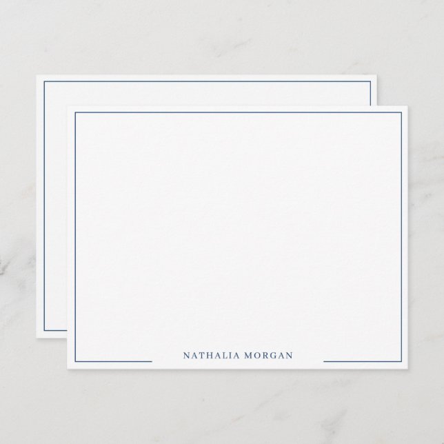 Basic Simple Navy Blue Border Stationery  Note Card (Front/Back)