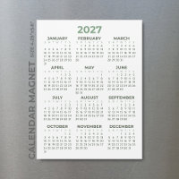 Basic Simple Olive Green 2027 Magnetic Calendar