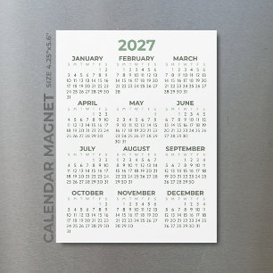 Basic Simple Olive Green 2027 Magnetic Calendar