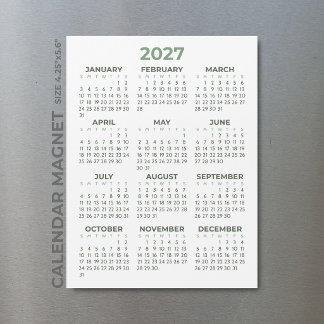 Basic Simple Olive Green 2027 Magnetic Calendar