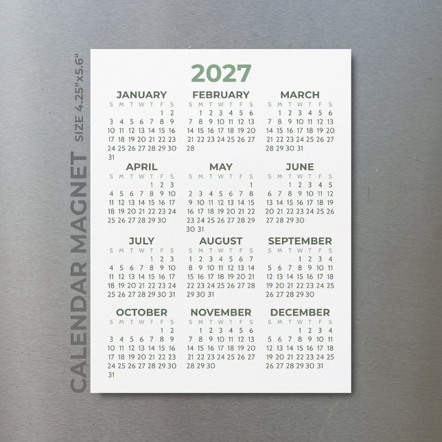 Basic Simple Olive Green 2027 Magnetic Calendar (Creator Uploaded)