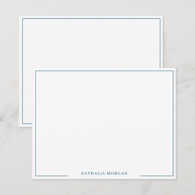 Basic Simple Teal Blue Border Stationery  Note Card (Front/Back)