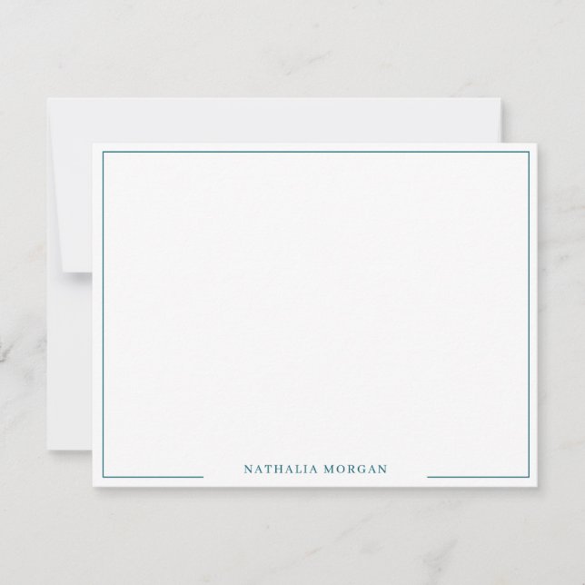 Basic Simple Teal Blue Border Stationery  Note Card (Front)