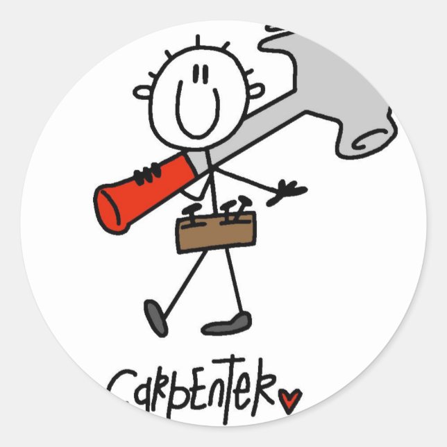 Basic Stick Figure Carpenter Tshirts and Gifts Classic Round Sticker (Front)
