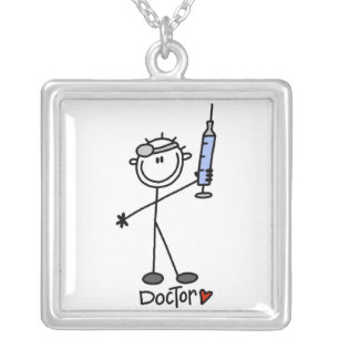 Basic Stick Figure Doctor Silver Plated Necklace