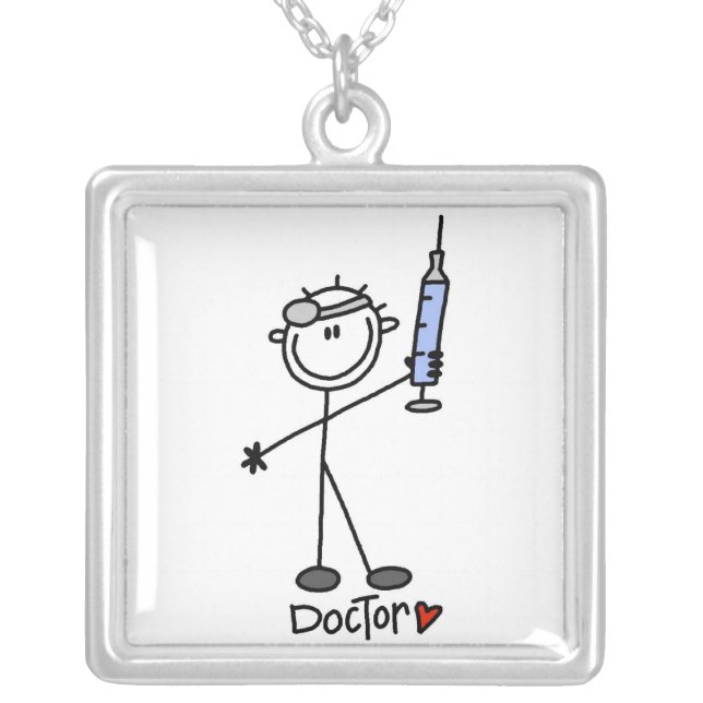 Basic Stick Figure Doctor Silver Plated Necklace (Front)