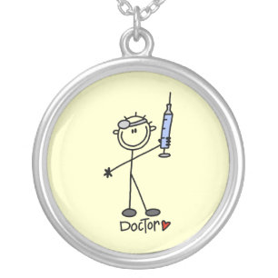 Basic Stick Figure Doctor Silver Plated Necklace