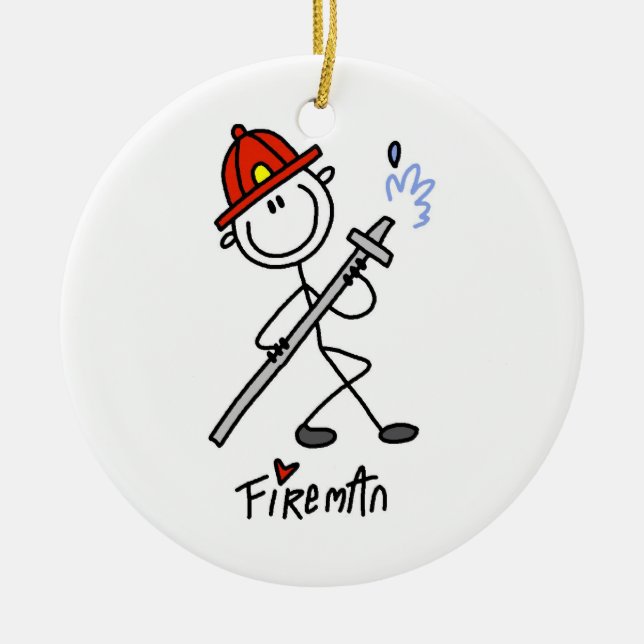 Basic Stick Figure Fireman T-shirts and Gifts Ceramic Ornament (Front)
