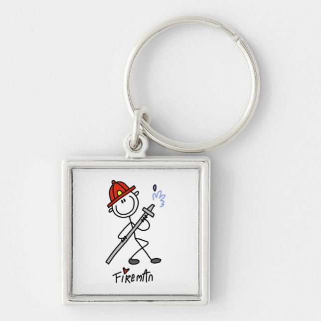 Basic Stick Figure Fireman T-shirts and Gifts Keychain (Front)