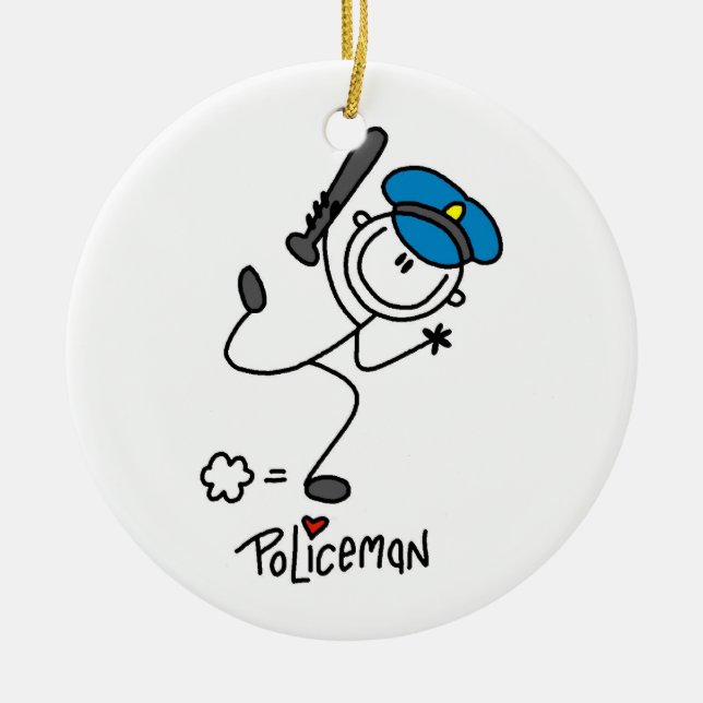 Basic Stick Figure Police Officer Ceramic Ornament (Front)