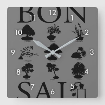 Basic Styles Of Bonsai Tree Square Wall Clock by Miyajiman at Zazzle