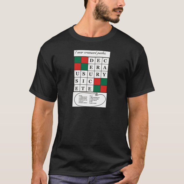 Basic T-Shirt with unique crossword puzzle design. (Front)