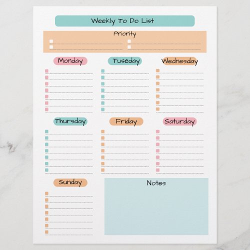 Basic Task List Editable Tear Away Daily Planner Letterhead
