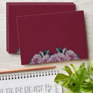 Basic Watercolor Floral Rose Pink Wedding Envelope