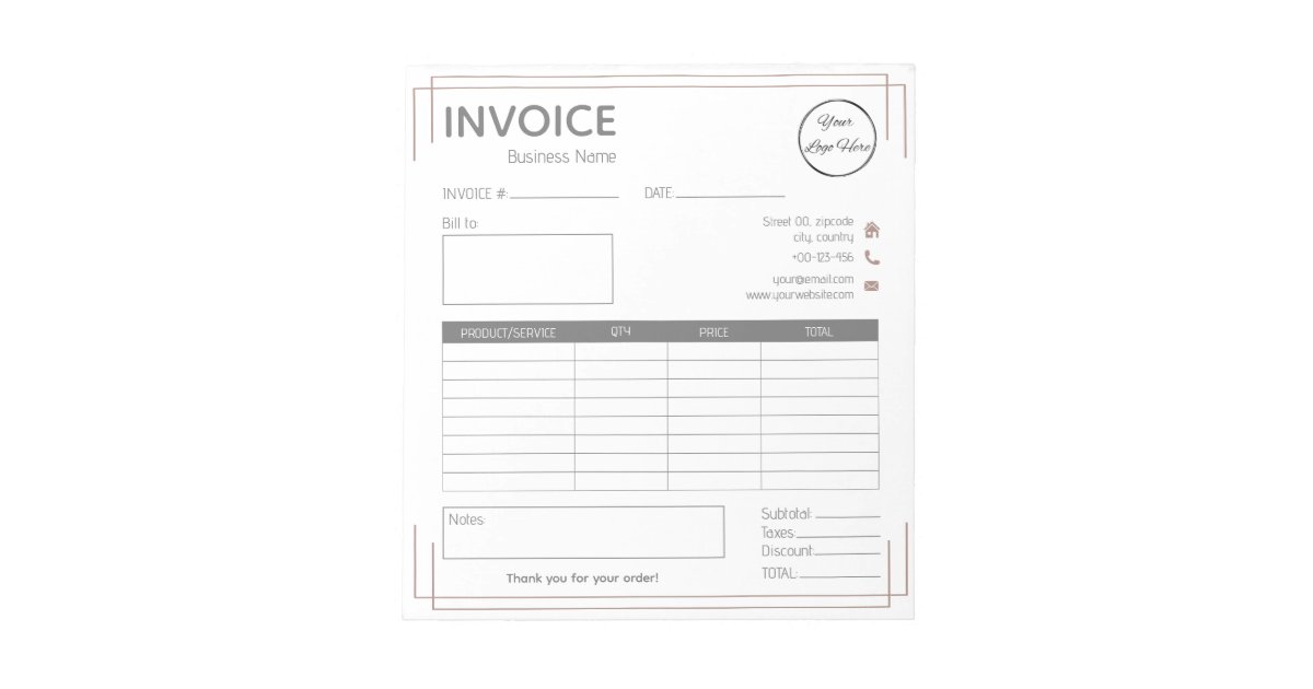 Basic white brown with logo small business invoice notepad | Zazzle