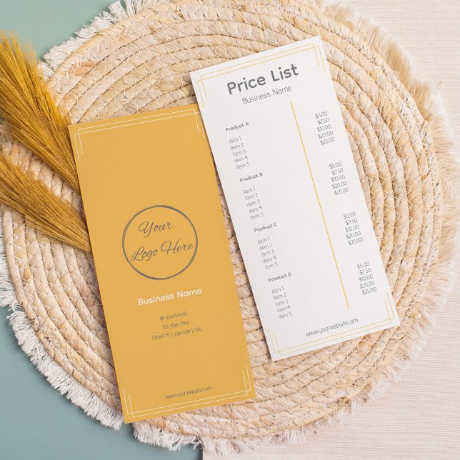 Basic white orange your logo business price list  rack card (Creator Uploaded)