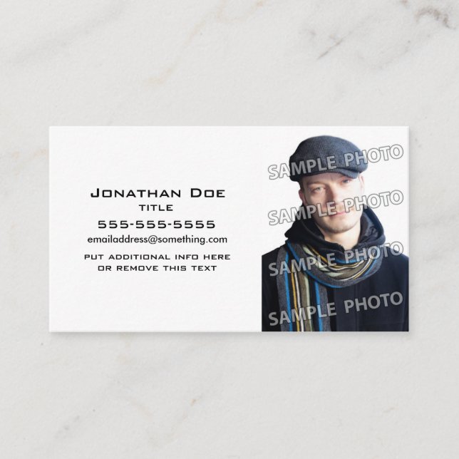 Basic White Photo Template Business Card (Front)