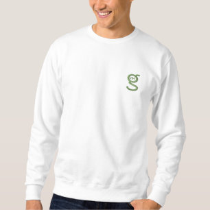 Basic White Sweatshirt w Green Embroidered Logo