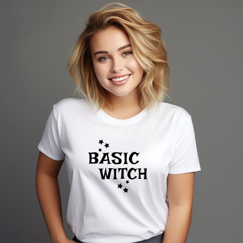 Basic Witch Black and White Halloween Star Womens T_Shirt