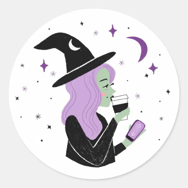 Basic Witch cute pastel witch Classic Round Sticker Zazzle
