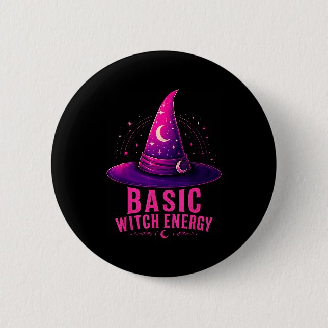 Basic witch energy halloween graphic design funny button (Front)